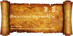 Macsicska Barnabás névjegykártya